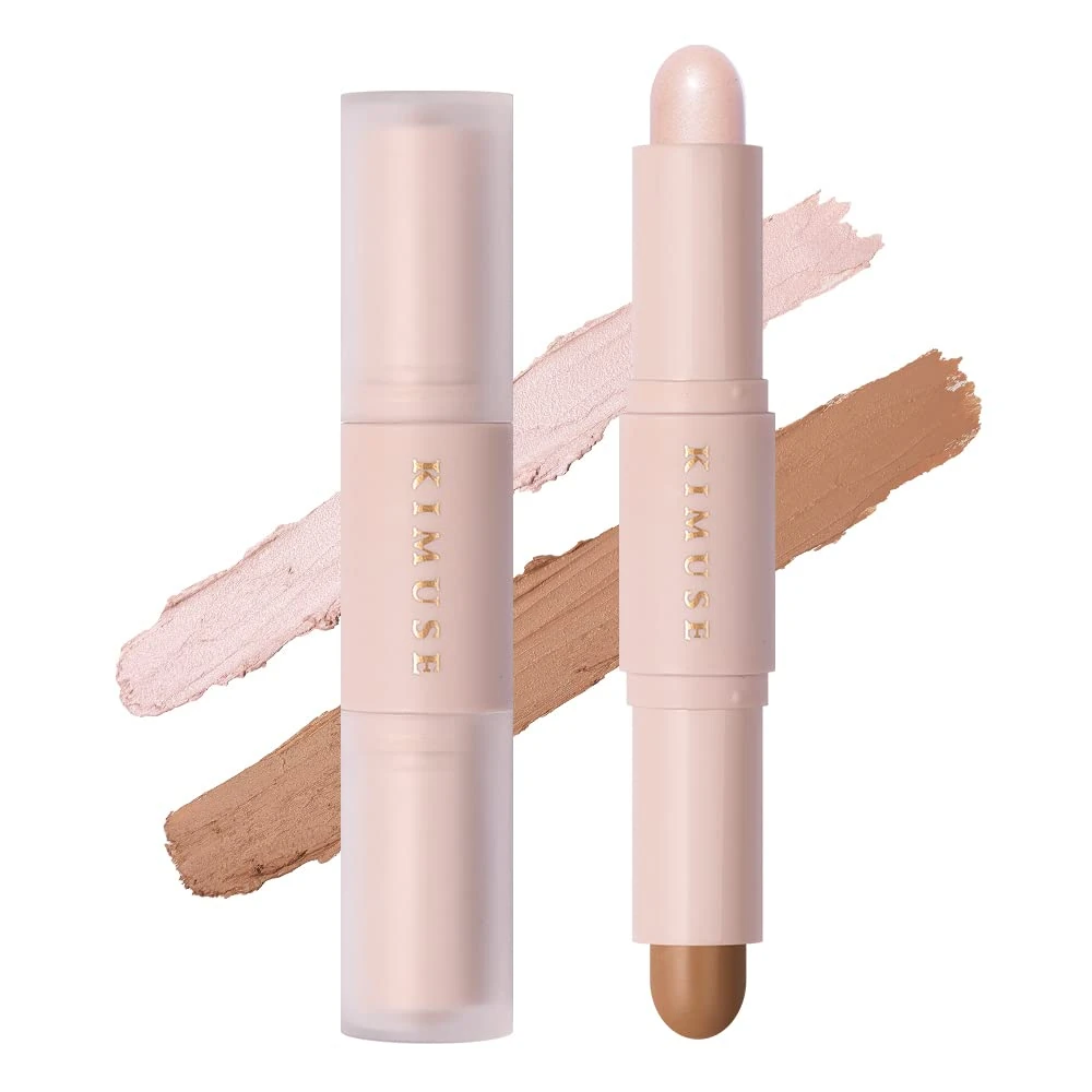 KIMUSE 2 Color Dual Cream Contour Stick, Highlight & Contour Bronzer Stick, Long Lasting & Waterproof Contour Sticks Kit for Light Skin Face Makeup (W01-LIGHT)