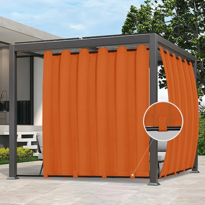 Easy-Going Outdoor Curtains Waterproof Windproof Weatherproof Curtain for Patio, Cabana, Porch, Pergola and Gazebo, Grommet Top and Tab Bottom Drape, 1 Panel, 110x108 inch, Orange