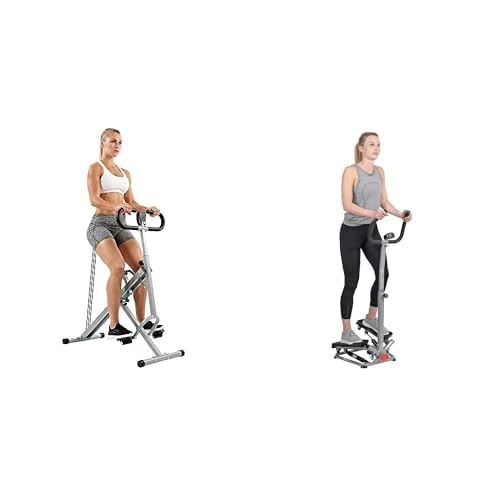 Sunny Health & Fitness Squat Assist Upright Row-N-Ride Rowing Machine, Horse Riding Machine - NO.077S and Twister Stepper Machine, Height Adjustable Stepper - SF-S020027