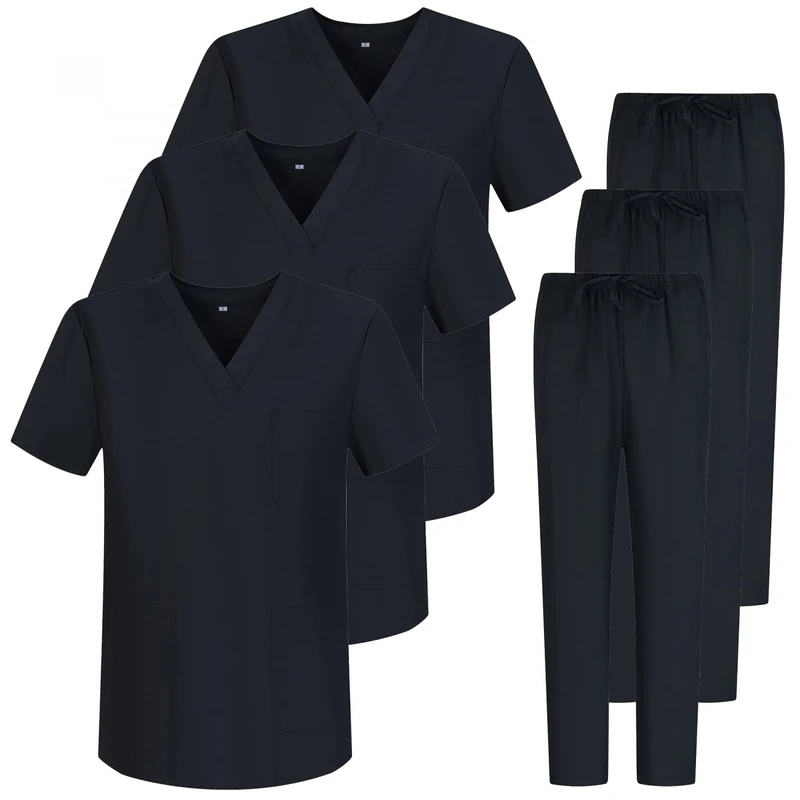MISEMIYA - Pack * 3 Sets - Unisex Sanitary Uniform Medical Sanitary Uniforms Sanitary Sets 3-817-8312 - Large, Black 68