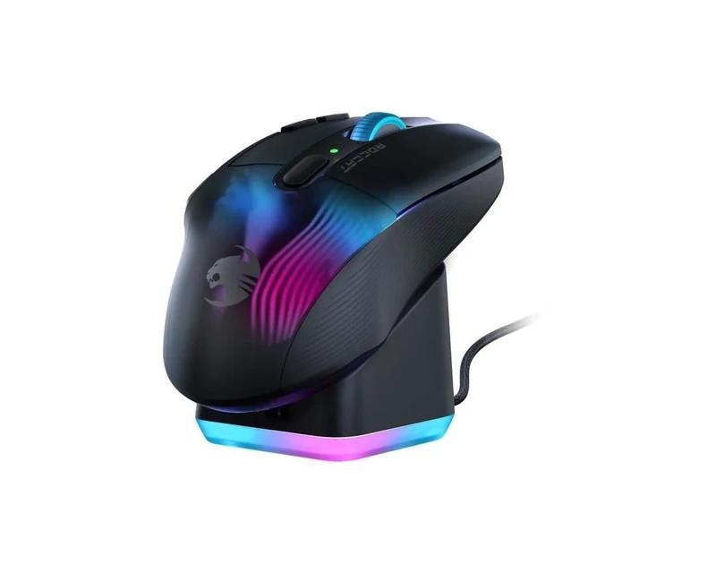 Roccat Kone XP Air – Wireless Gaming Mouse, 19K DPI Optical Sensor, 100h Battery, Charging Dock, AIMO RGB Lighting, Black
