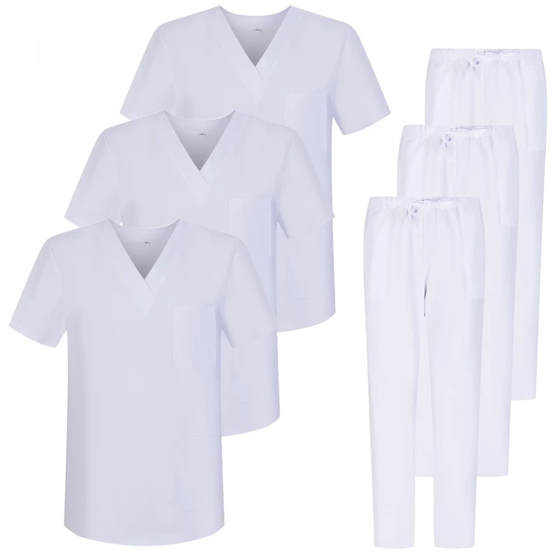 MISEMIYA - Pack * 3 Sets - Unisex Sanitary Uniform Medical Sanitary Uniforms Sanitary Sets 3-817-8312 - X-Large, White 68
