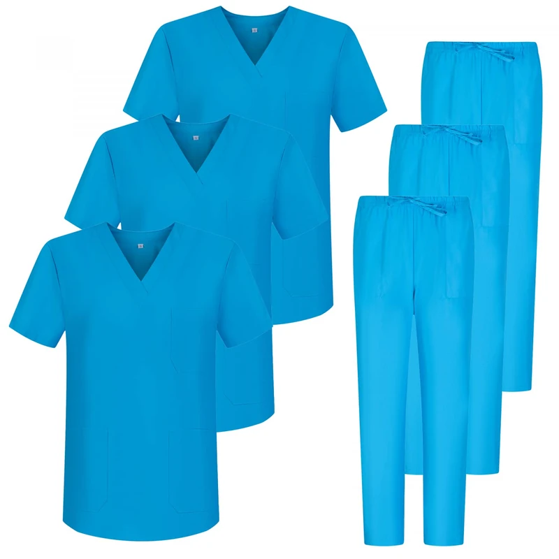 MISEMIYA - Pack * 3 Sets - Unisex Sanitary Uniform Medical Sanitary Uniforms Sanitary Sets 3-817-8312 - XX-Large, Light Blue 68
