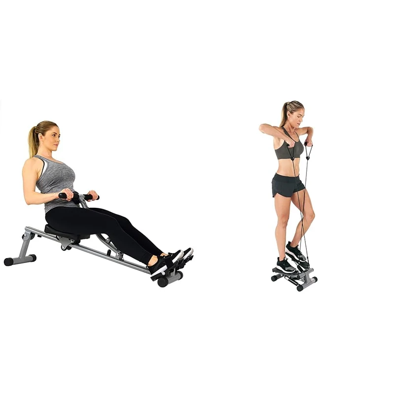Sunny Health & Fitness SF-RW1205 Rowing Machine Rower w/Digital Monitor and Mini Stepper Machine, Stair Stepper Exercise Equipment - NO. 012-S