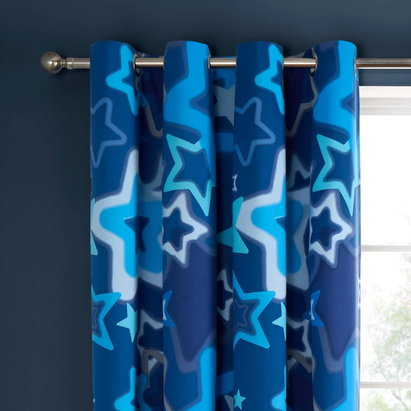 Catherine Lansfield Ombre Stars 66x72 Inch Fully Reversible Eyelet Curtains Two Panels Blue