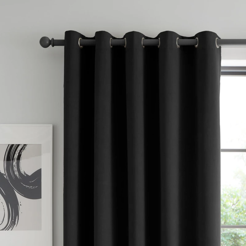 Catherine Lansfield Wilson Velvet Blackout Thermal 46x72 Inch Eyelet Curtains Two Panels Black