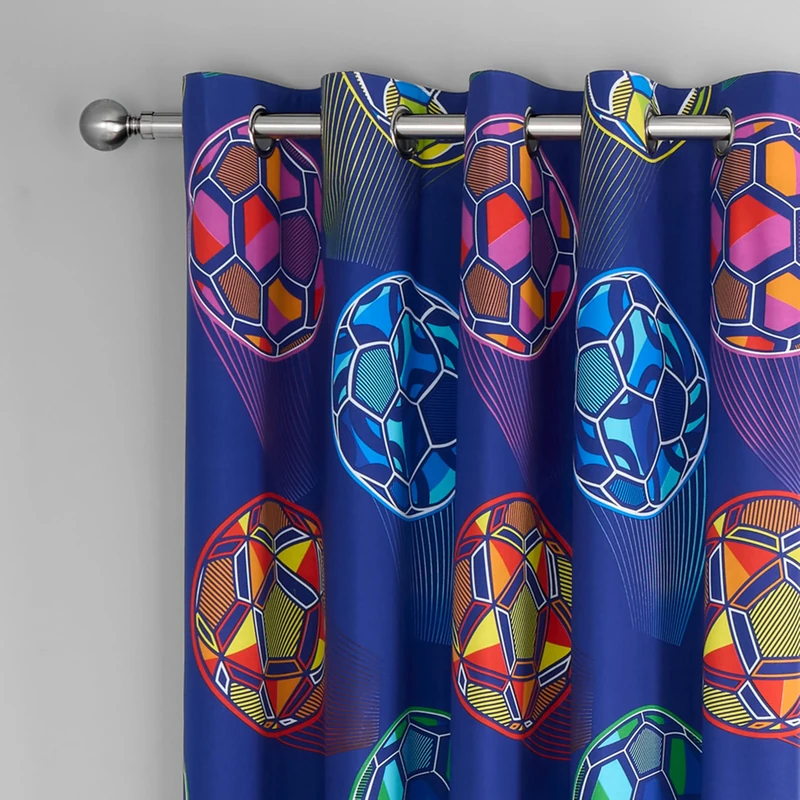 Catherine Lansfield Bright Football Fully Reversible 66x72 Inch Eyelet Curtains Two Panel Navy Blue