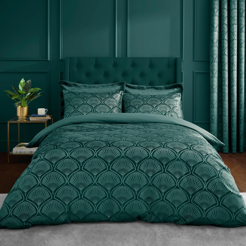 Catherine Lansfield Art Deco Pearl Super King Duvet Cover Set with Pillowcases Teal Green