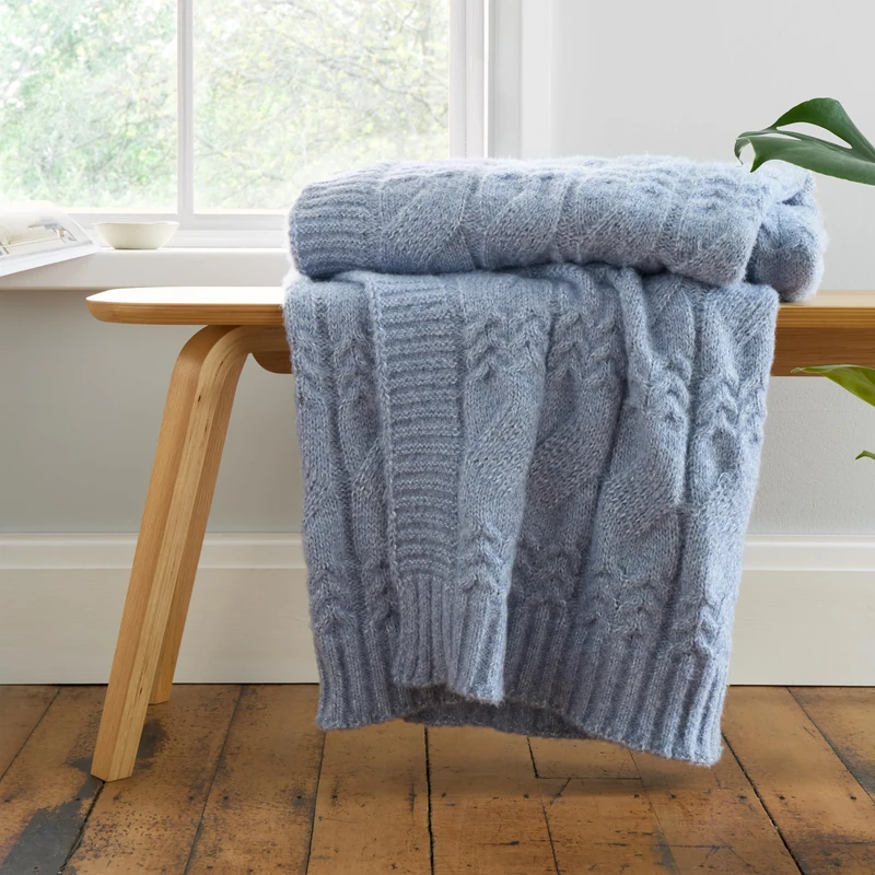 Bianca Cosy Soft Cable Knit 130x170cm Blanket Throw Blue