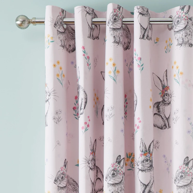 Catherine Lansfield Bunny Tails Ditsy Flowers Fully Reversible, 66x72 Inch, Eyelet Curtains, Two Panels, Pink - Image 1