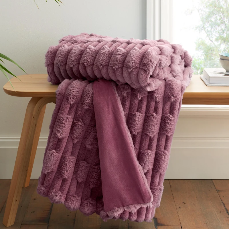 Bianca So Soft Carved Faux Fur 150x200cm Blanket Throw Pink