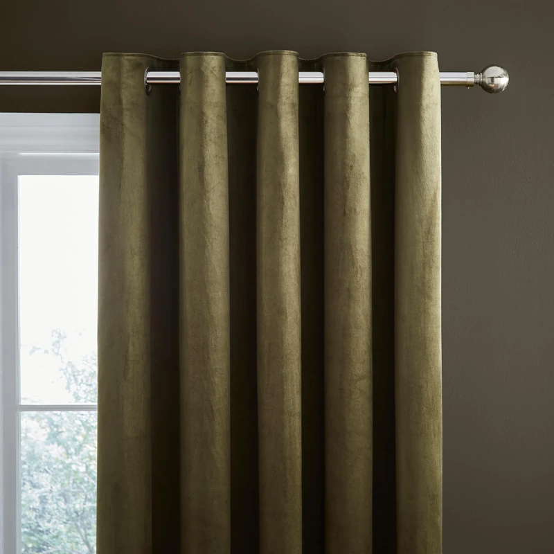 Catherine Lansfield Kingsley Matt Velvet 66x90 Inch Lined Eyelet Curtains Two Panels Olive Green