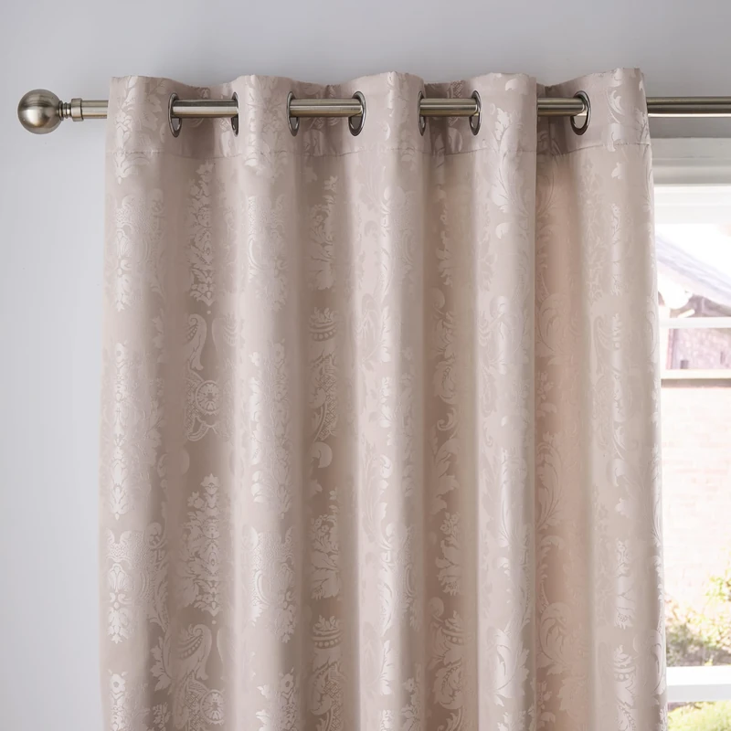 Catherine Lansfield Damask Jacquard 66x90 Inch Lined Eyelet Curtains Two Panels Champagne Gold