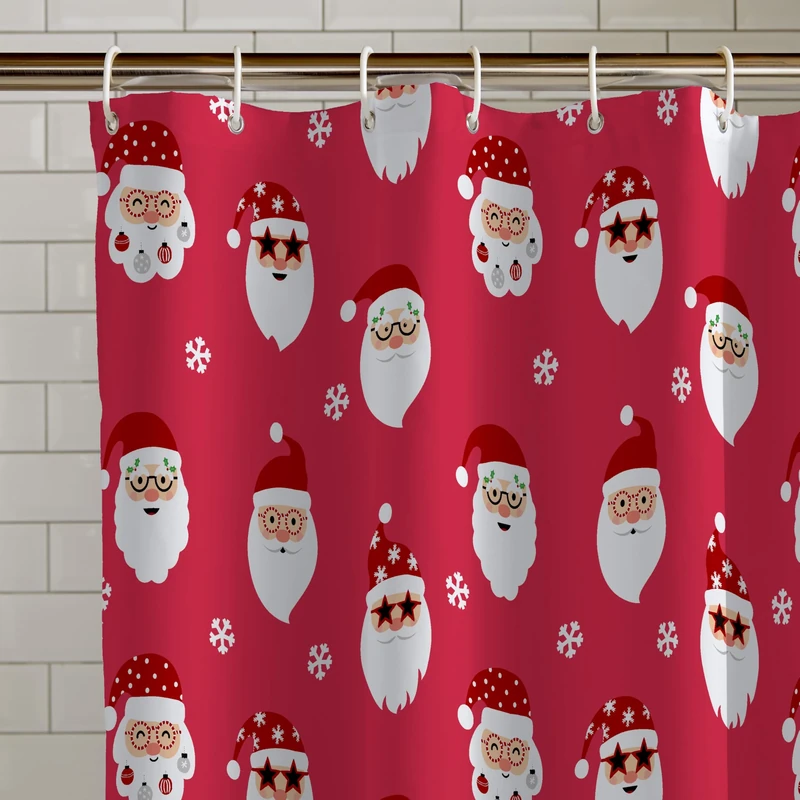 Catherine Lansfield Christmas Santa Spec-Tacular Shower Curtain, 180x180 cm, Red - Image 1