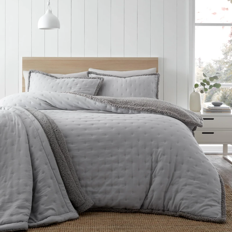 Catherine Lansfield Cosy Nori Soft Sherpa King Duvet Cover Set with Pillowcases, Silver