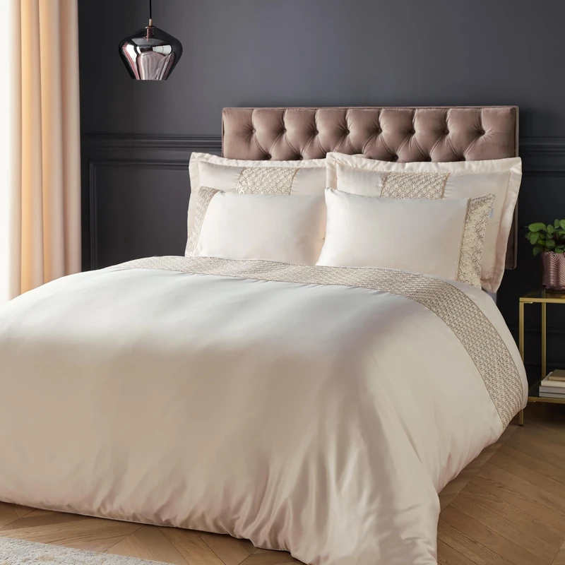 Catherine Lansfield Deco Sequin Double Duvet Cover Set with Pillowcases Champagne Gold
