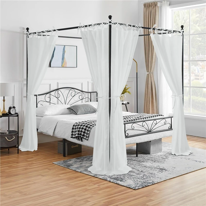 KGORGE Canopy Bed Sheer Curtains for Queen/King/Twin/Full Size, 8 Panels for Girls Boys Adults Bed, Home Bedroom Decor (White, 45 inch Width X 96 inch Length)
