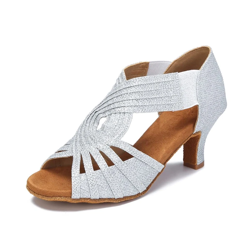Ballroom Dance Shoes Women Latin Salsa Practice Dancer Shoes 2.5'' Heels YT02, Silver, 5 UK