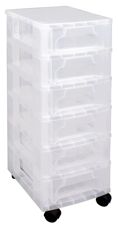 Really Useful Box Plastic Storage Slimline Storage Tower 6x3.5 Litre Clear Frame with Drawers
