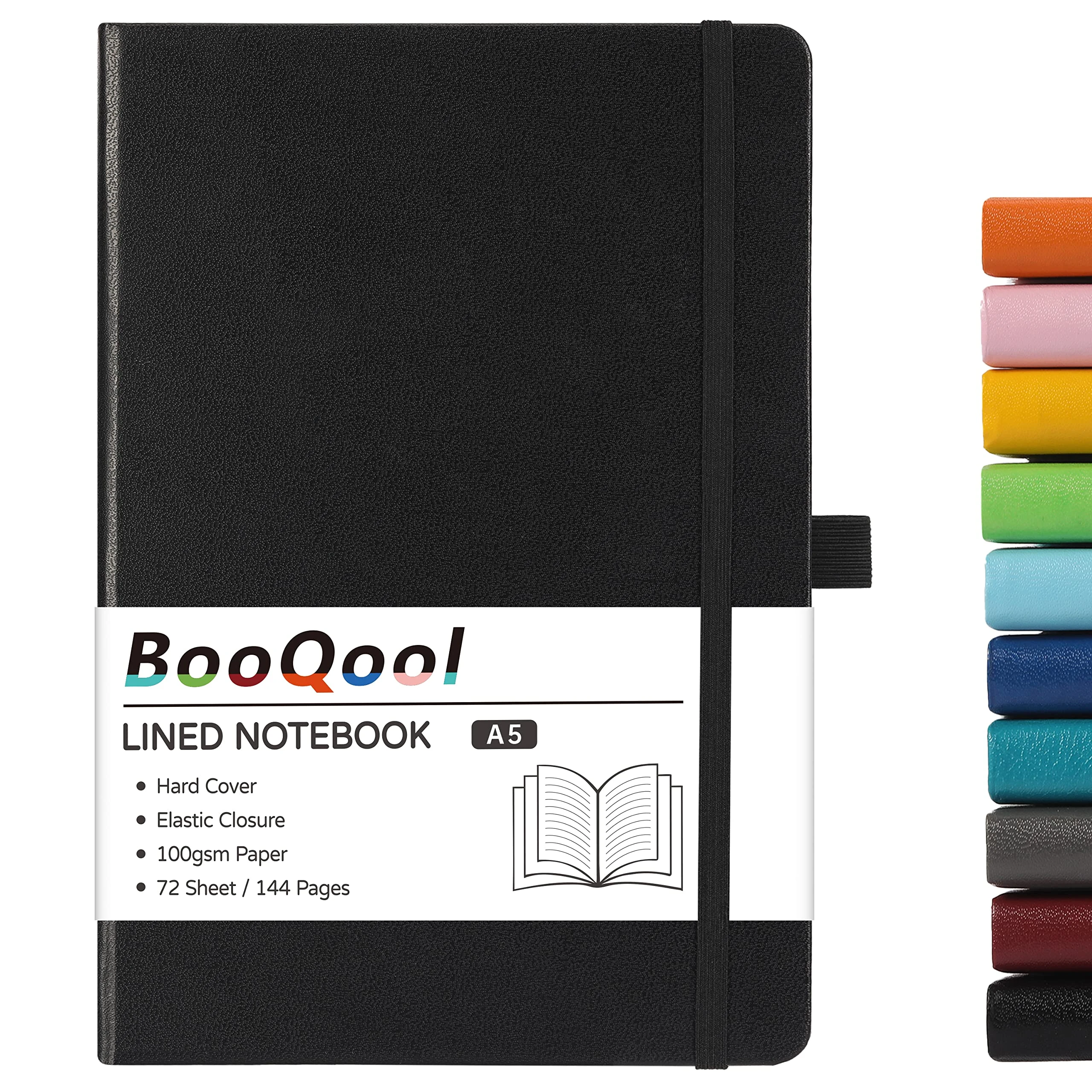 A5 Notebook - Notebook A5 with Premium Paper, Faux Leather Notebook, 5.7" X 8.4", Hardcover, 144 Pages - Black