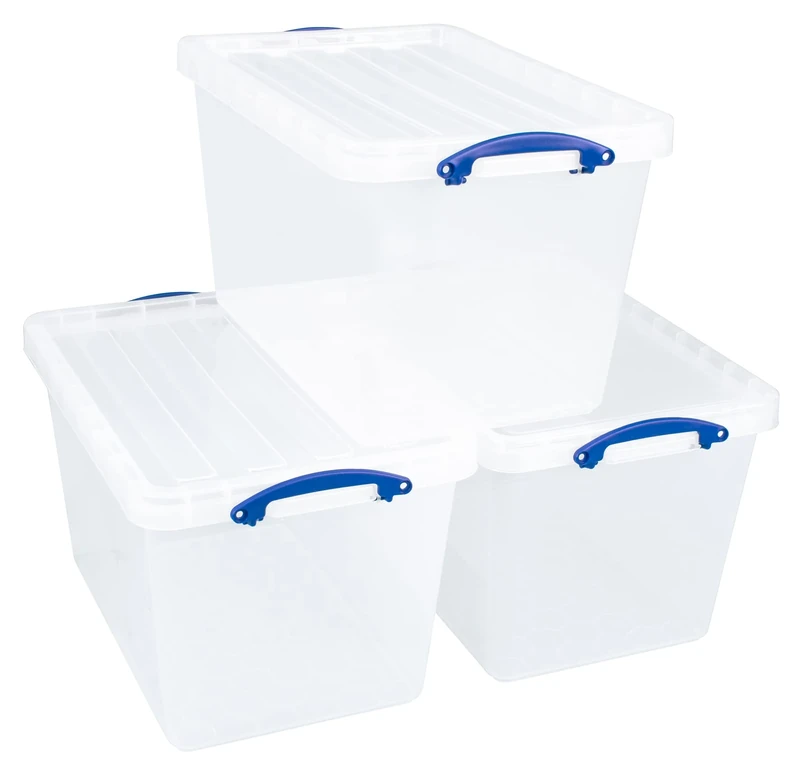 Really Useful Plastic Storage Box 56 Litre Clear (Pack of 3)