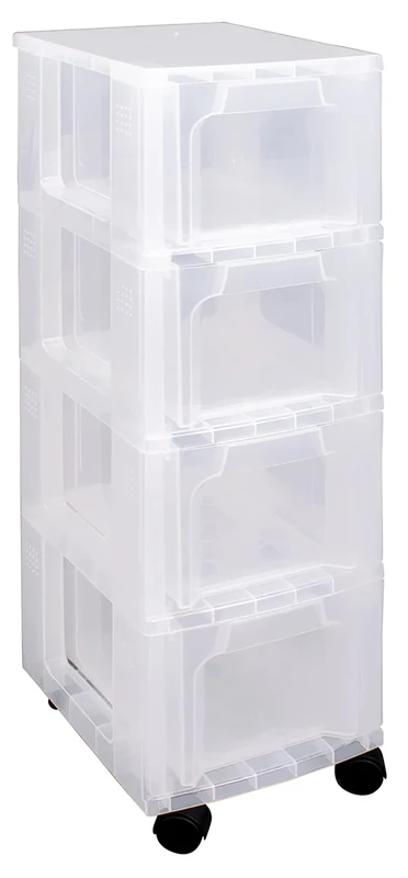Really Useful Box Plastic Storage Box Slimline Storage Tower 4x6 Litre Clear Frame with Drawers