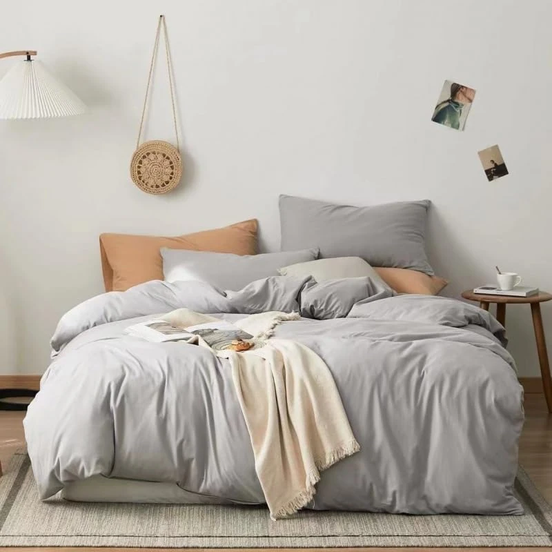 Luxlovery Silver Grey Comforter Set Twin Grey Bedding Set Women Men Light Grey Soft Breathable Cozy Blanket Quilts 3pcs Twin Size Comforter Set for Teens Kids