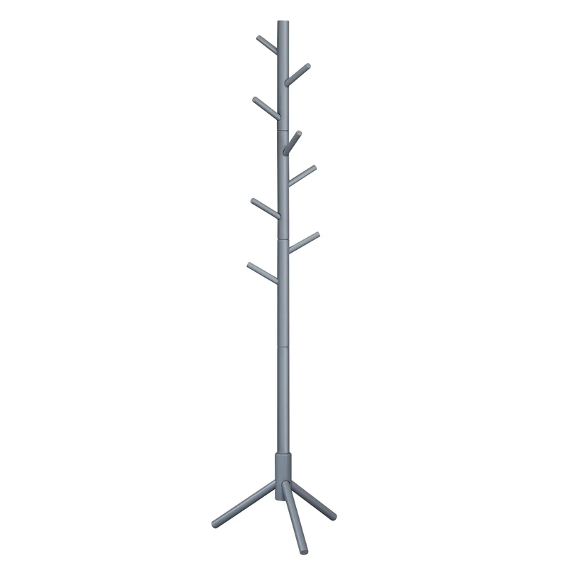 VASAGLE Standing Coat Rack, Tree-Shaped Solid Wood Coat Rack, with 8 Hooks, 3 Height Options, for Clothes, Hats, Bags, for Living Room, Bedroom, Home Office, Grey RCR04GY - Image 1