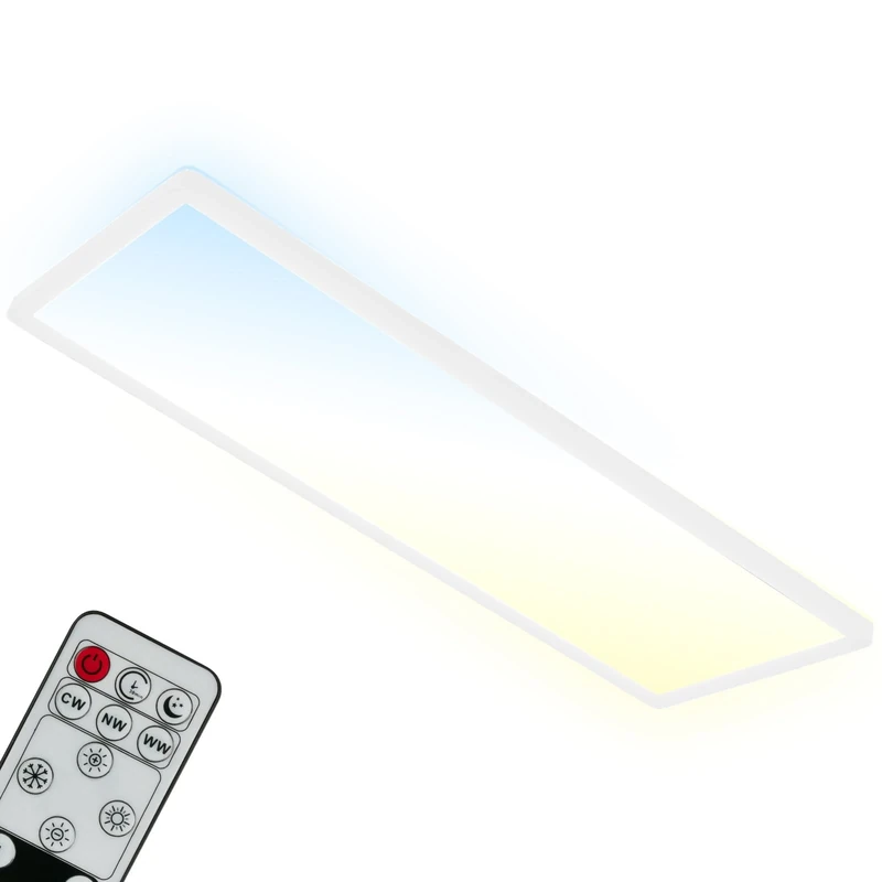 Briloner - LED Ceiling Light, Dimmable Ultra Slim Panel Lamp, 58x20x3 cm, Backlight Effect, CCT Adjustable Light, Flush Mount, Remote Control, Night-Light Function, 23W, Living Room, Kitchen, White