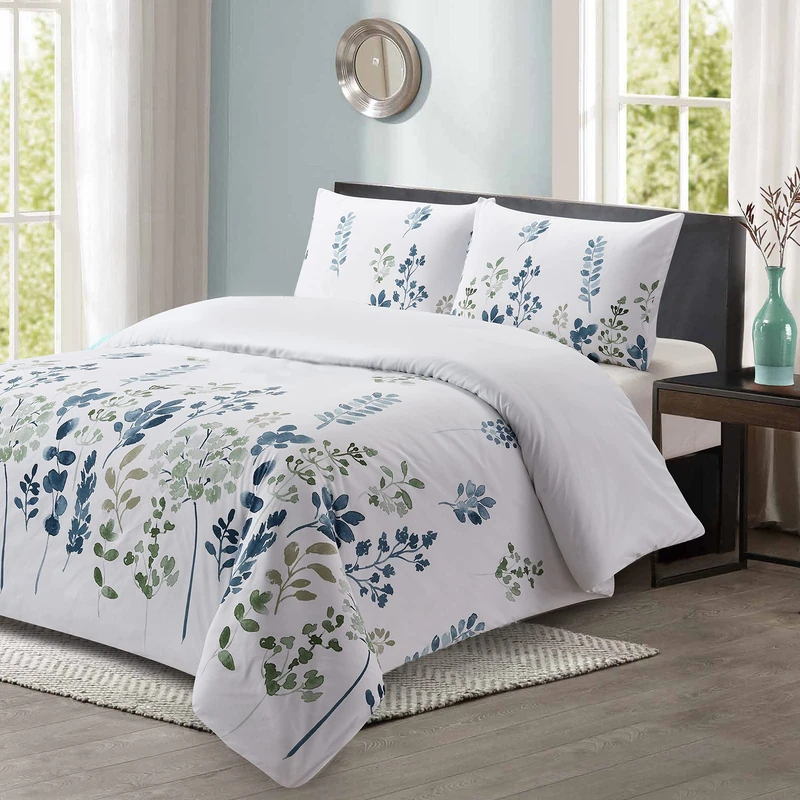 Style Quarters 100% Polyester Floral Blue Duvet Cover Queen with 1 Duvet Cover and 2 Pillow Shams (King) - Image 1