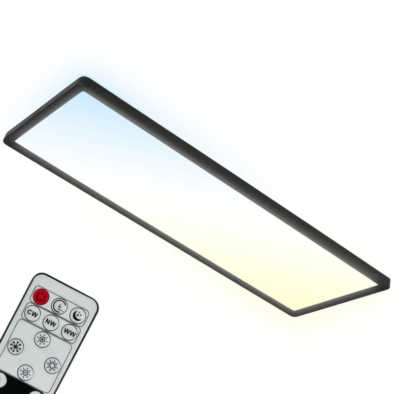 Briloner - LED Ceiling Light, Dimmable Ultra Slim Panel Lamp, Backlight Effect, CCT Adjustable Light, Flush Mount, Remote Control, Night-Light Function, 36W, Living Room, Kitchen, 58x20x3 cm, Black