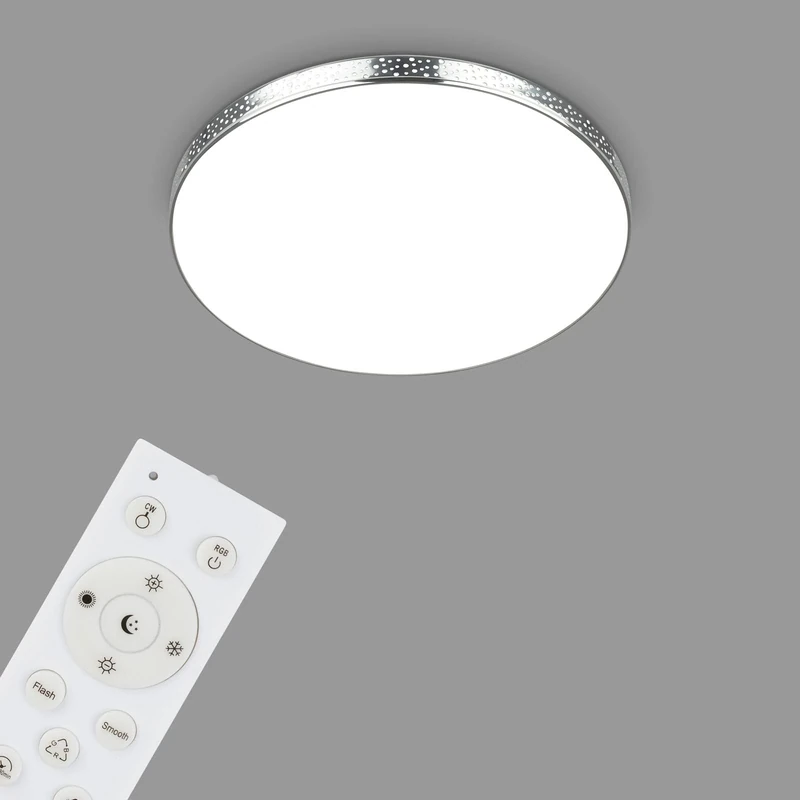 BRILONER Leuchten - LED Bathroom Ceiling Light Glitter Effect RGB Bathroom Lamp IP44 LED Bathroom Lamp Colour Temperature Adjustable Chrome 355 x 65 mm (D x H)