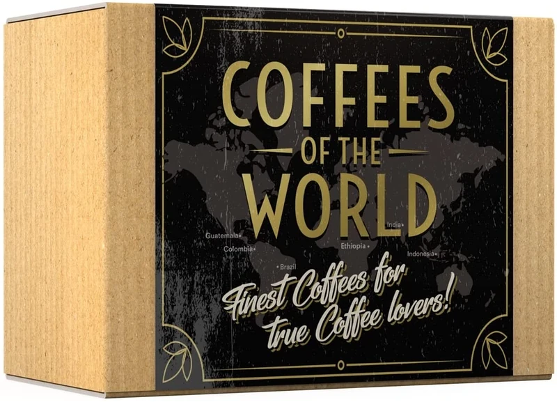 Gourmet Coffee Gift Set - COFFEES OF THE WORLD | Ground Coffee 600g (6 x 100g) - 6 Finest Single Origin Coffees | Hamper Style Gift Idea for Him & Her