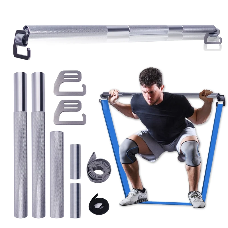 J Bryant Fitness Resistance Band Exercise Bar Full Body Workout Home Gym Equipment Large Hook 37.8in Metal Bar