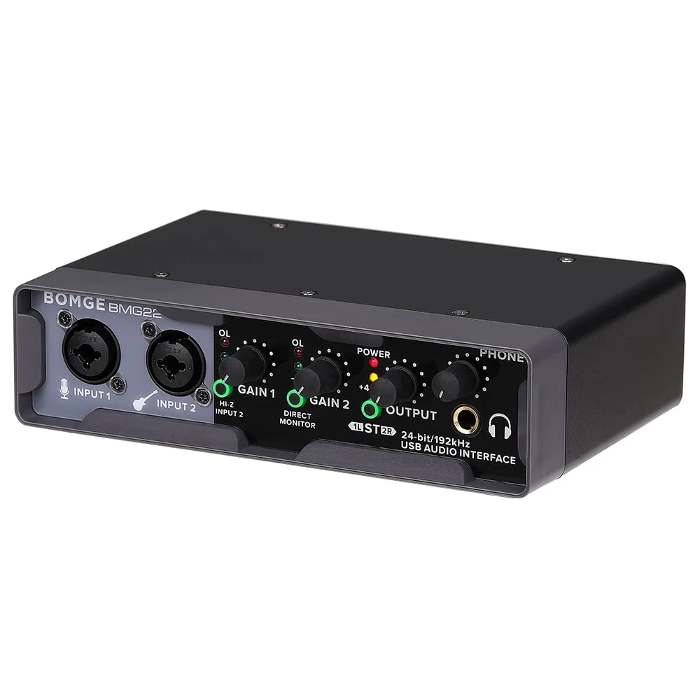 BOMGE USB Audio Interface(24 bit/192 kHz) with XLR, phantom power, Direct Monitoring, Loopback for PC Recording, Streaming,Guitarist, Vocalist,and Podcasting