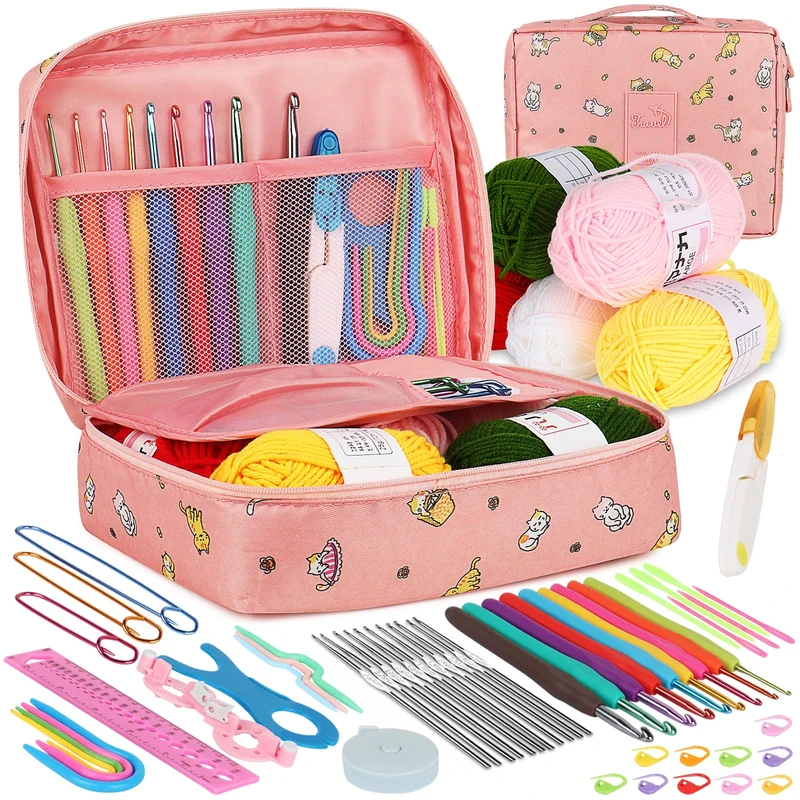 Aeelike Crochet Kits for Beginners Adults, Knitting Starter Kit for Adults, Include 0.6-6.0 mm Metal Crochet Hooks, Wool, Case and Knitting Accessories, Crochet Hook Set Kids, Crochet Starter Kit UK