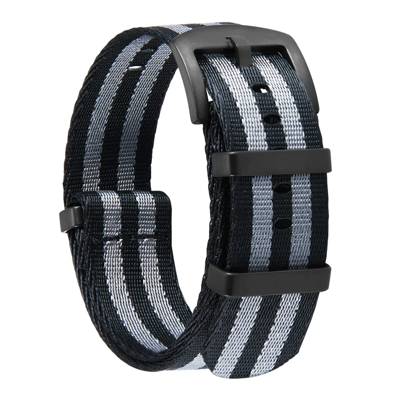 BINLUN 18mm Nylon Watch Strap - Thick G10 Ballistic, Black Grey
