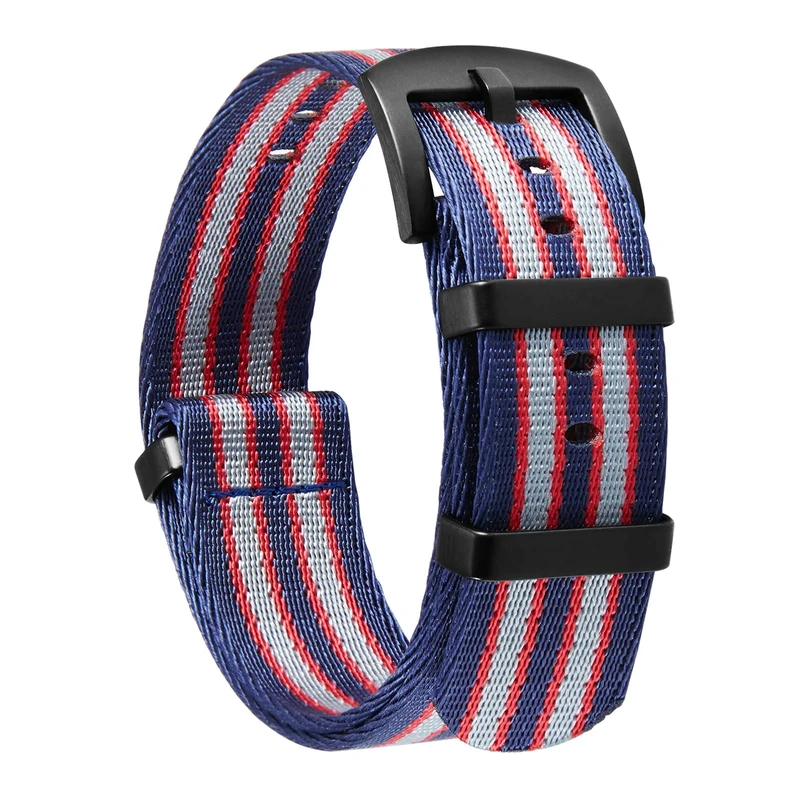 BINLUN Nylon Watch Straps Thick G10 Premium Ballistic Multicolor Replacement Watch Bands with Silver/Black Stainless Steel Buckle for Men Women 18mm 20mm 22mm 24mm（B-Blue&Grey&Red，22mm）