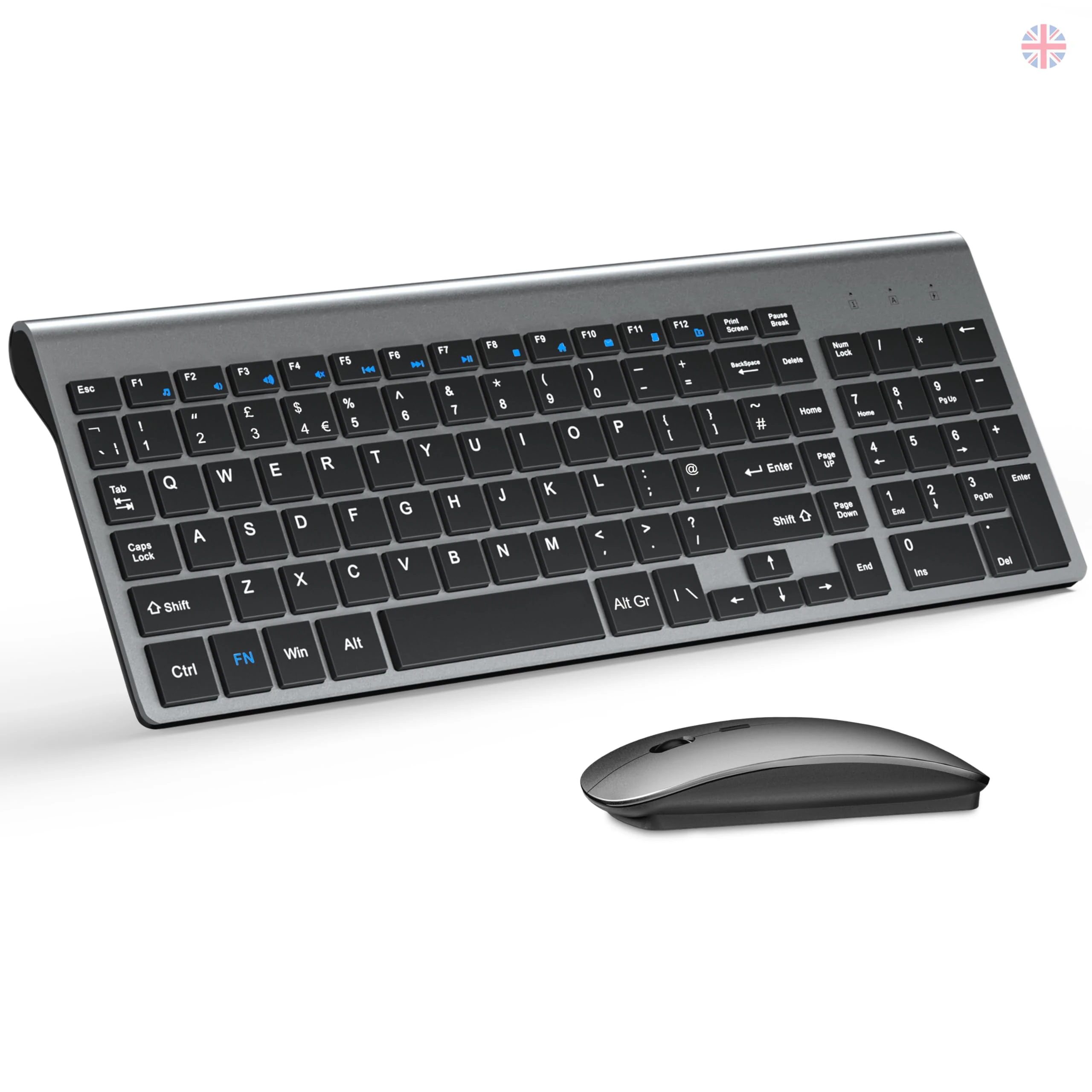 Wireless Keyboard and Mouse Ultra Slim Combo, TopMate 2.4G Silent Compact USB 2400DPI Mouse and Scissor Switch Keyboard Set with Cover, Batteries Included, for PC/Laptop/Windows/Mac-Gray Black