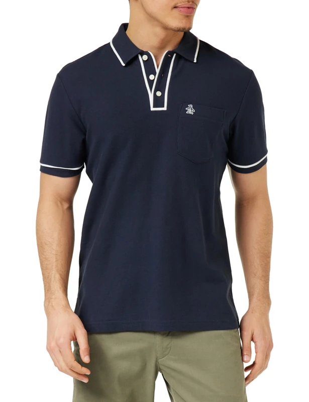 Original Penguin - Men's Polo Shirt, Organic Cotton, Earl Polo Top, Short Sleeve, Contrast Trim, Dark Sapphire, M