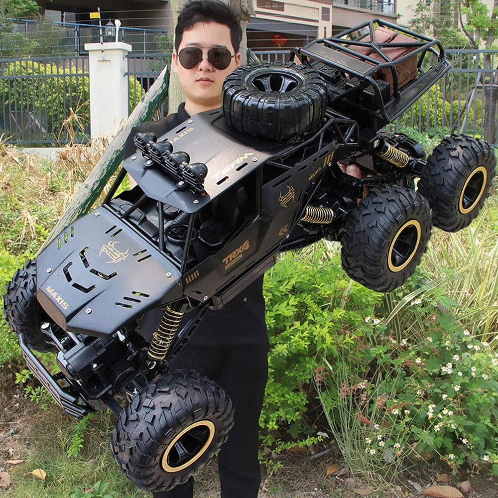 HEBXMF Large 6 Wheels 4WD Off-Road RC Car, 2.4G Shock Absorption Climbing RC Vehicle, All Terrain High Speed RC Buggy, Bigfoot Monster RC Truck, Toy Gift For Children