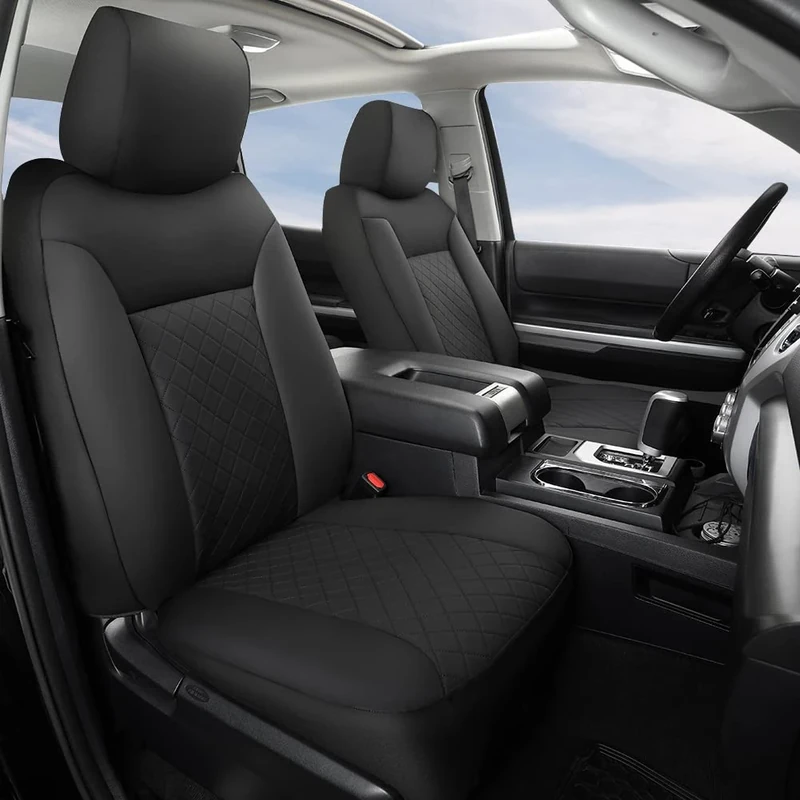 GIANT PANDA Car Seat Covers Full Set Custom Fit 2014-2021 Toyota Tundra Seat Protectors 5 Seater Pickup Trucks CrewMax Double Cab SR5 Limited Platinum TRD Pro Crew Cab Truck (Black)
