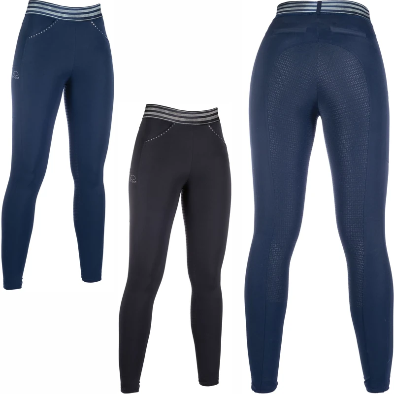 HKM Women's Pull On Silicone Full seat Riding Leggings, Deep Blue, 30/32