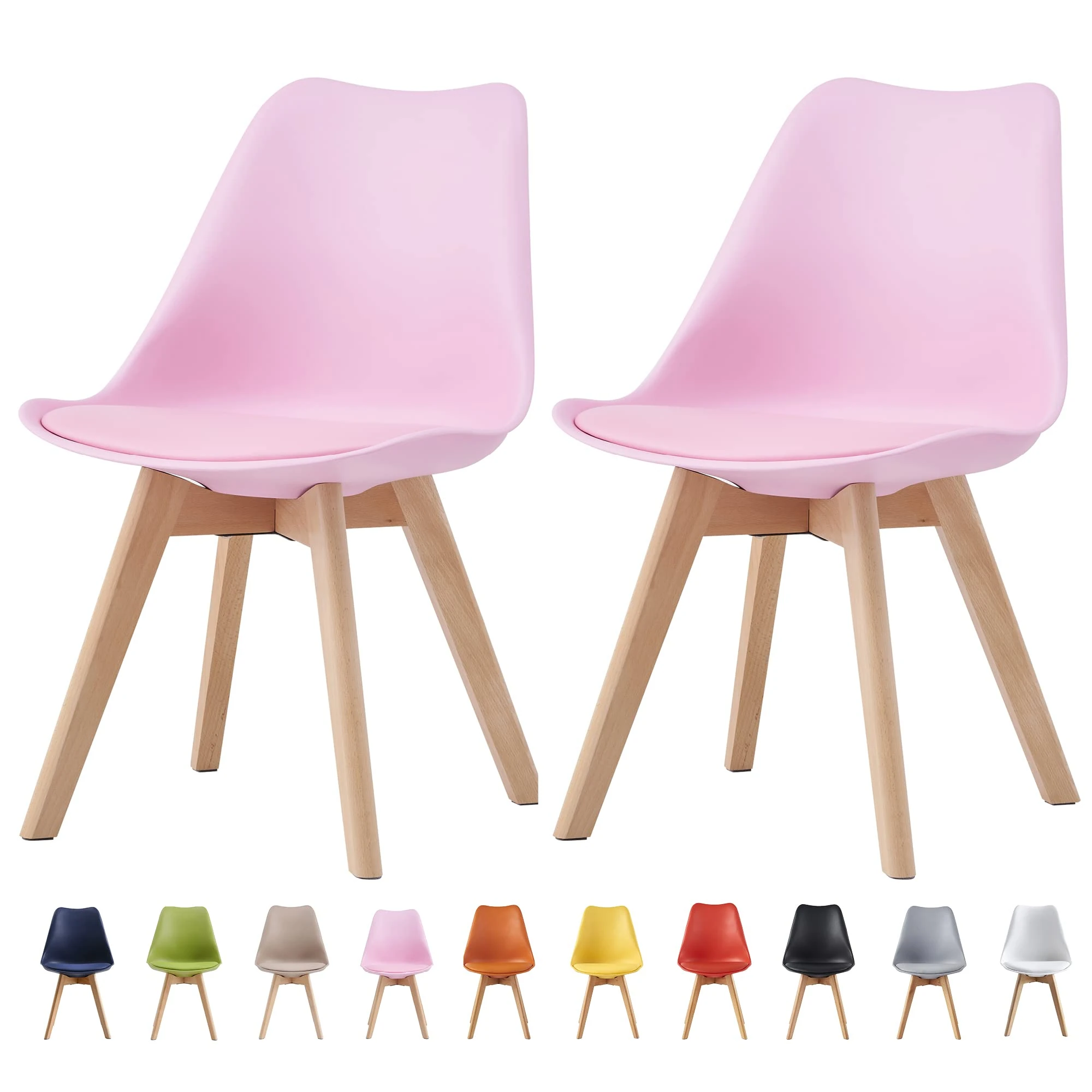 mcc direct Set of 2 Dining Chairs Wooden Legs Soft Cushion Pad Stylish DELUXE Retro Lounge Dining Office EVA (Pink)