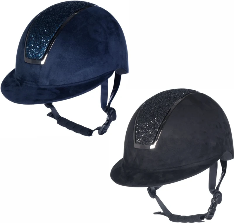 HKM Lady Shield Sparkle Velours Riding Helmet Deep Blue 58-60 cm