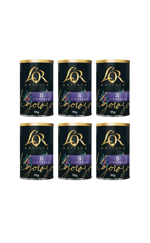 L’OR Artiste Vigoroso Instant Coffee 95g Intensity 8 (Pack of 6 Tins, Total of 570g)