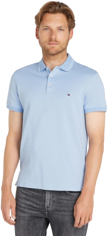 Tommy Hilfiger Men Pretwist Mouline Short-Sleeve Polo Shirt Slim Fit, Blue (Vessel Blue/White Moulin), S