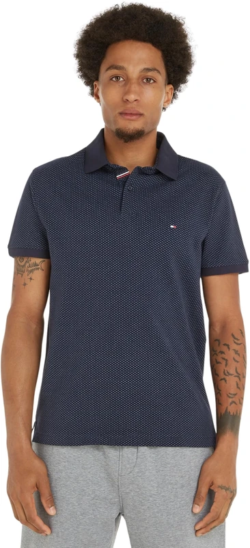 Tommy Hilfiger Men's Micro Print Slim Polo Mw0mw30775 S/S Polos, Blue (Desert Sky), S