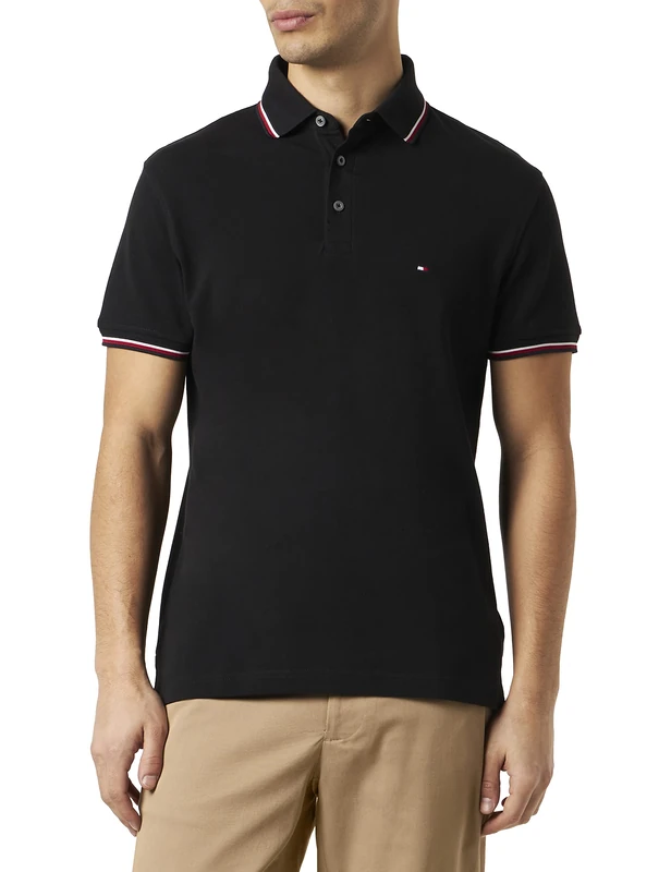 Tommy Hilfiger Men's 1985 RWB Tipped Slim Polo Mw0mw30750 S/S Polos, Black (Black), XS