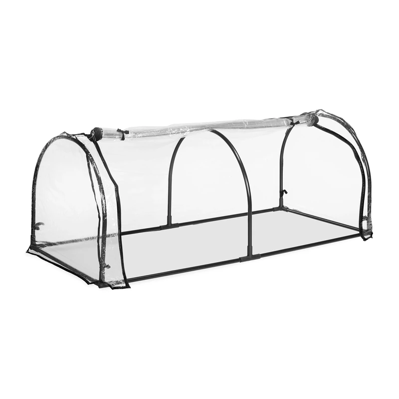 Relaxdays PVC Film Cold Frame, HWD: 50 x 130 x 60 cm, Door, Pointed Roof, Low Greenhouse, Transparent/Black